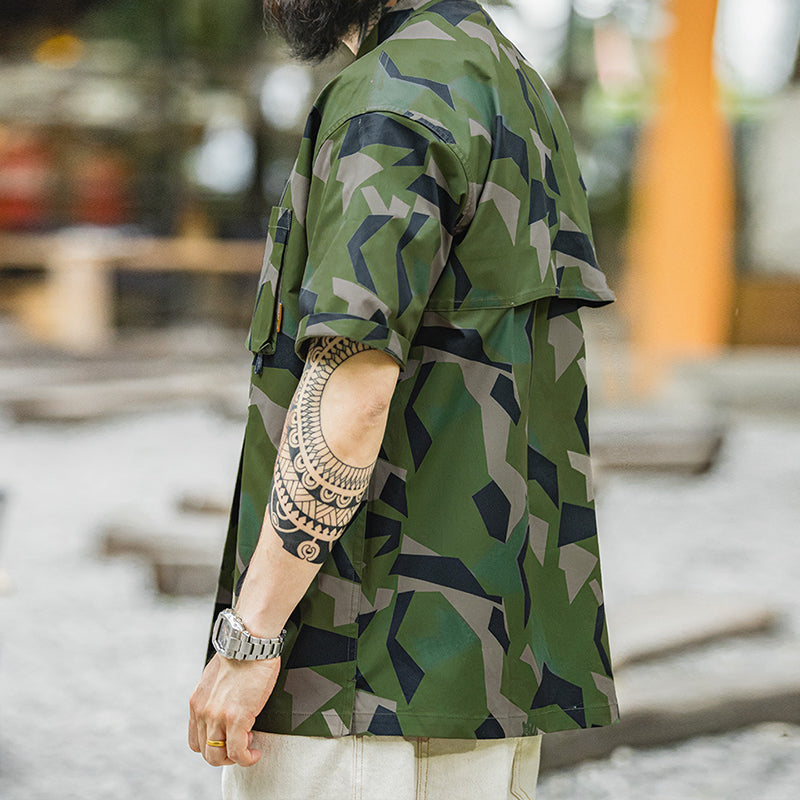 GEOMETRIC CAMOUFLAGE MILITARY MOUNTAIN CAMPING  SHORT-SLEEVE & SHORTS SUIT