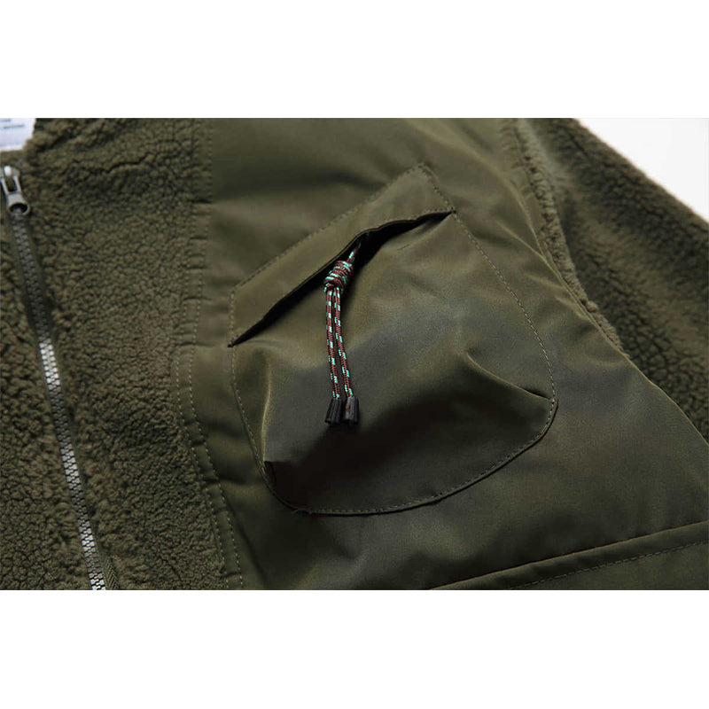 IMITATION SHERPA FAKE VEST PATCHWORK MULTI-POCKET COTTON COAT