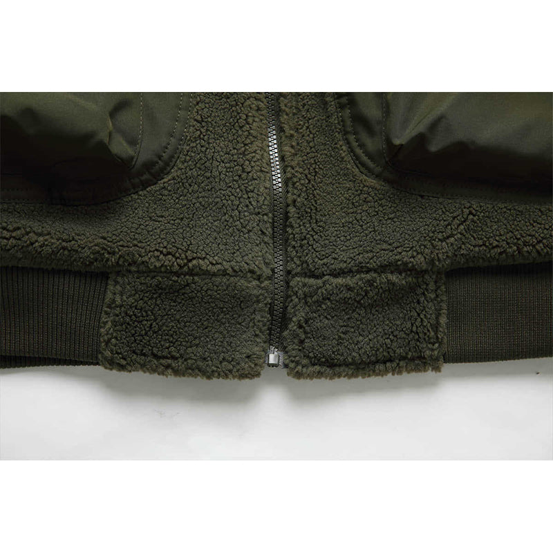 IMITATION SHERPA FAKE VEST PATCHWORK MULTI-POCKET COTTON COAT
