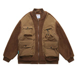 Load image into Gallery viewer, IMITATION SHERPA FAKE VEST PATCHWORK MULTI-POCKET COTTON COAT
