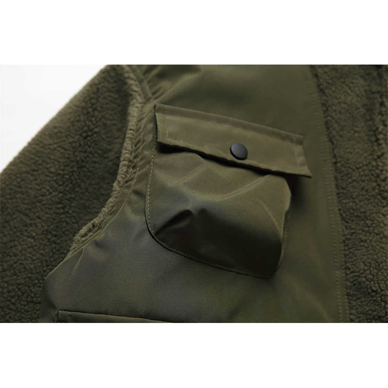 IMITATION SHERPA FAKE VEST PATCHWORK MULTI-POCKET COTTON COAT