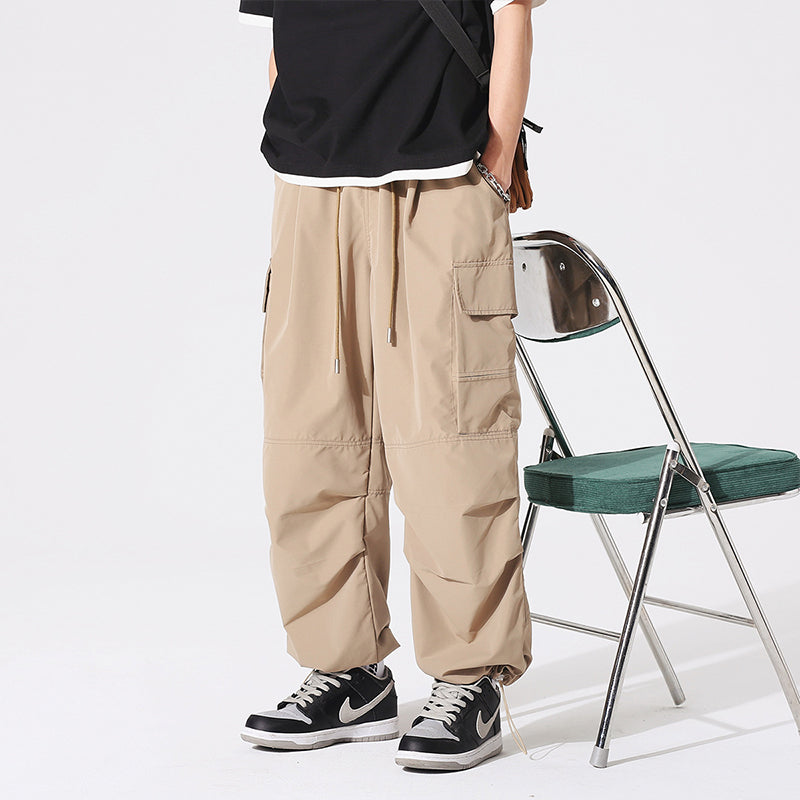 PLEATED KNEES LOOSE STRAIGHT TROUSERS
