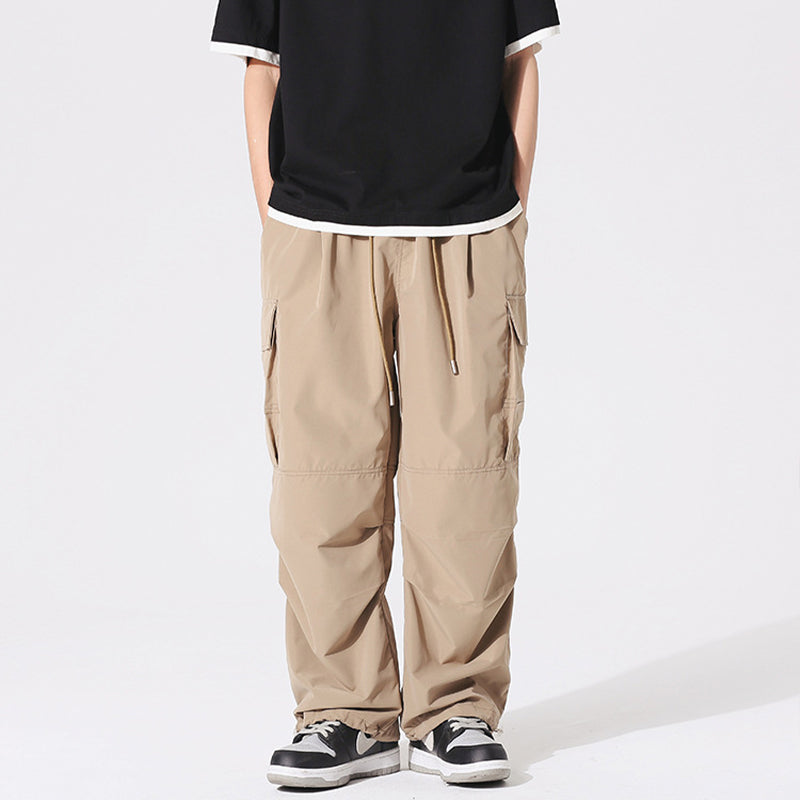 PLEATED KNEES LOOSE STRAIGHT TROUSERS