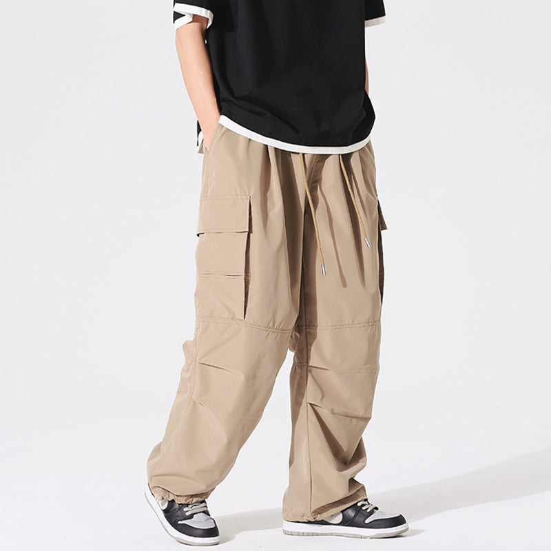 PLEATED KNEES LOOSE STRAIGHT TROUSERS