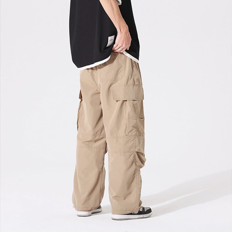 PLEATED KNEES LOOSE STRAIGHT TROUSERS