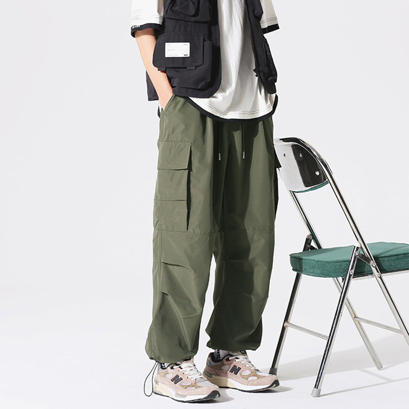 PLEATED KNEES LOOSE STRAIGHT TROUSERS