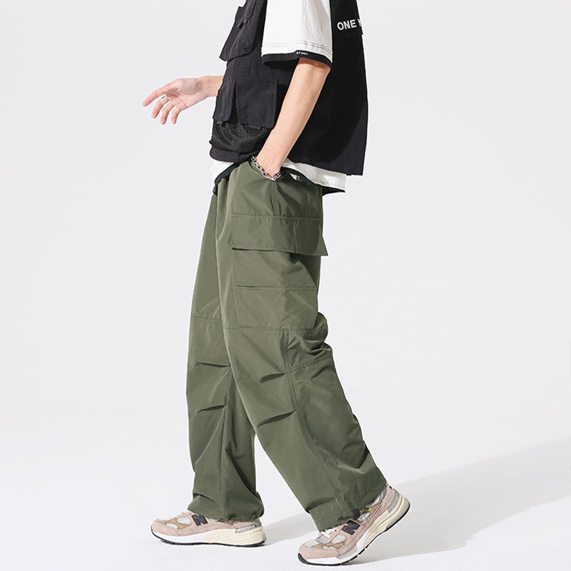 PLEATED KNEES LOOSE STRAIGHT TROUSERS