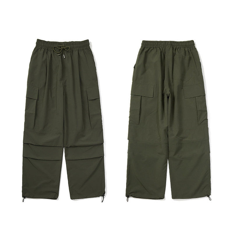 PLEATED KNEES LOOSE STRAIGHT TROUSERS