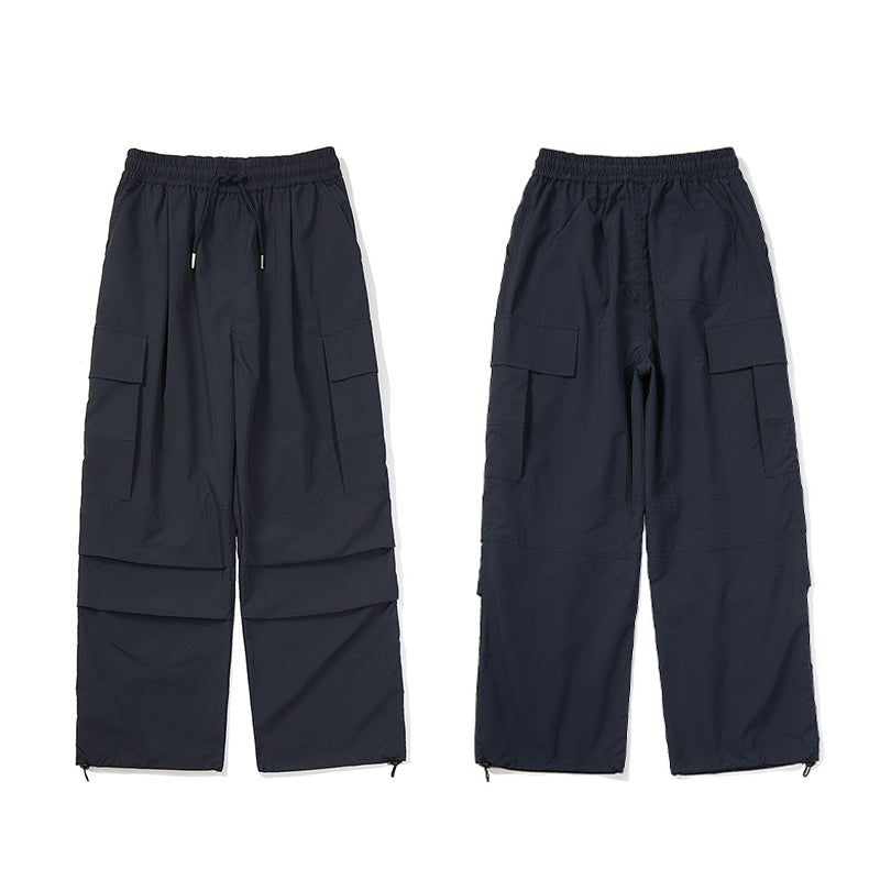 PLEATED KNEES LOOSE STRAIGHT TROUSERS