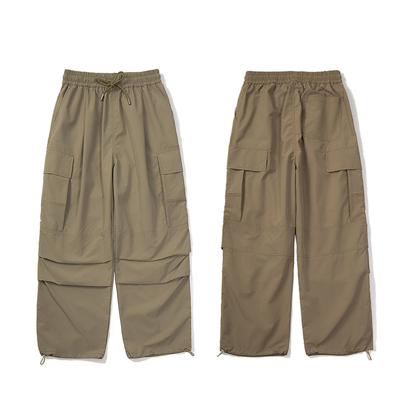 PLEATED KNEES LOOSE STRAIGHT TROUSERS