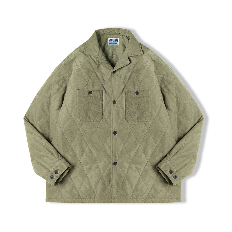 RHOMBUS LATTICE QUILTING PEACHY COTTON COAT