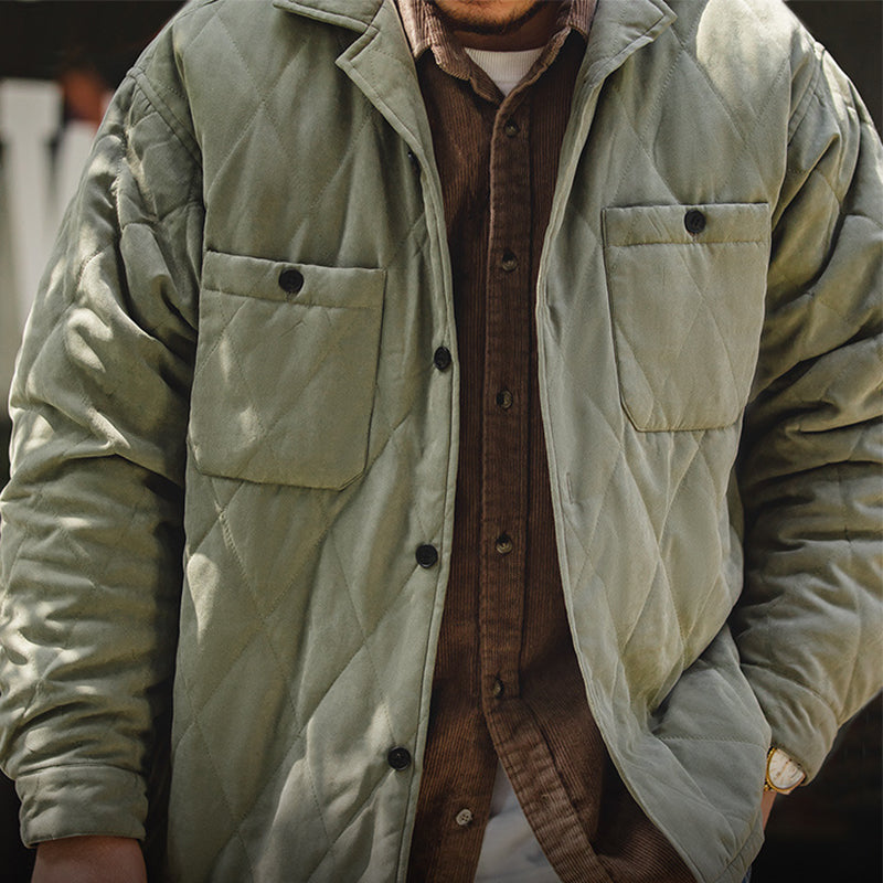 RHOMBUS LATTICE QUILTING PEACHY COTTON COAT