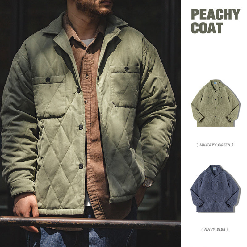 RHOMBUS LATTICE QUILTING PEACHY COTTON COAT