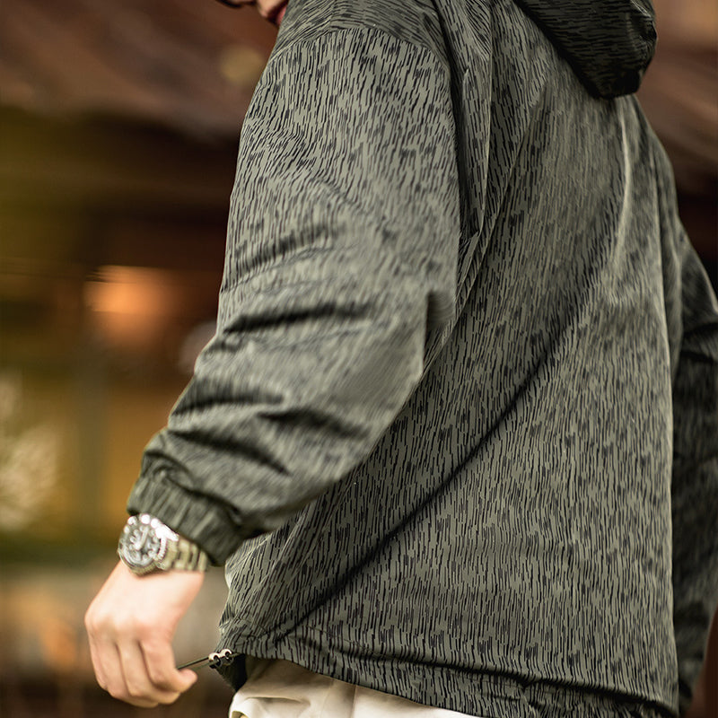 RAINDROP CAMOUFLAGE PRINTED HOODIE COAT