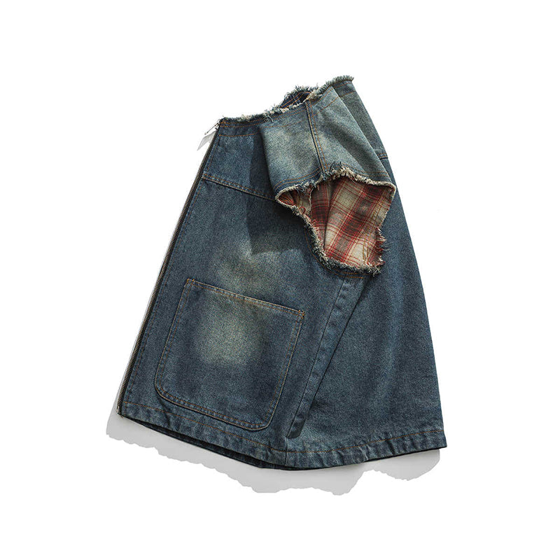 RETRO COWBOY BLUE DENIM VEST IN 2-SIDE WEAR
