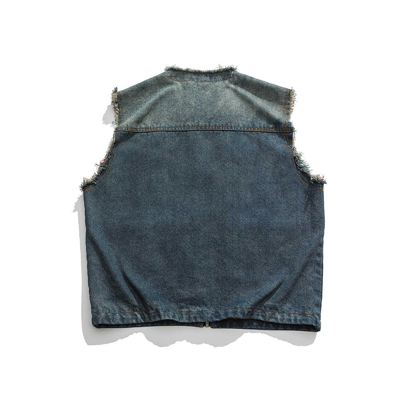 RETRO COWBOY BLUE DENIM VEST IN 2-SIDE WEAR