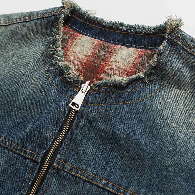 RETRO COWBOY BLUE DENIM VEST IN 2-SIDE WEAR