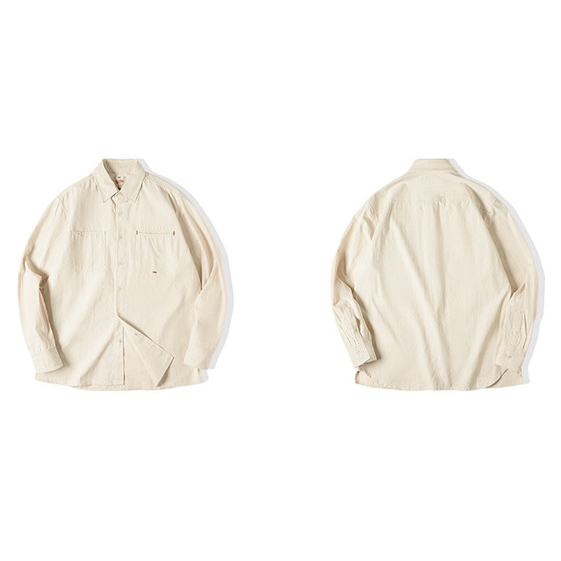 RETRO NATIVE WHITE COTTONSEED PARTICLES LAPEL LONG-SLEEVED SHIRT