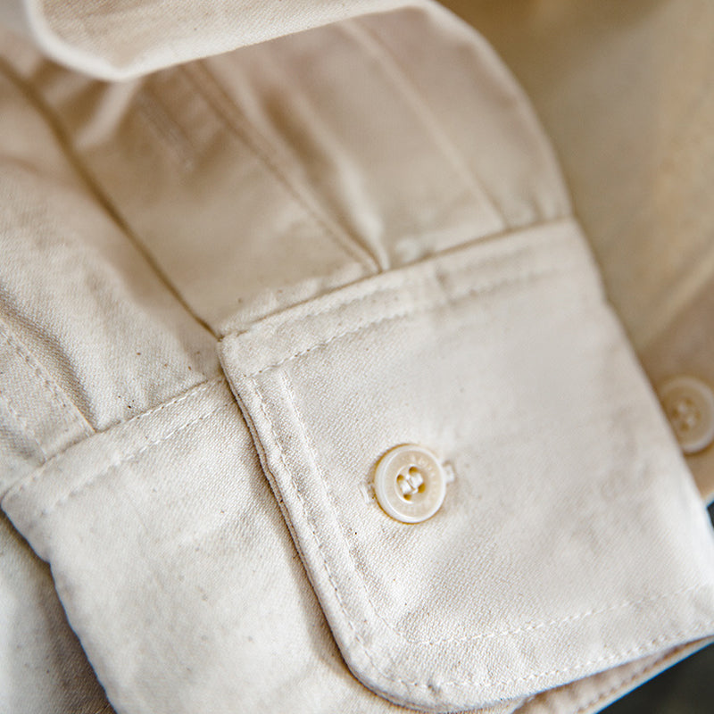 RETRO NATIVE WHITE COTTONSEED PARTICLES LAPEL LONG-SLEEVED SHIRT