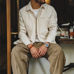 Load image into Gallery viewer, RETRO NATIVE WHITE COTTONSEED PARTICLES LAPEL LONG-SLEEVED SHIRT
