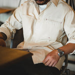 Load image into Gallery viewer, RETRO NATIVE WHITE COTTONSEED PARTICLES LAPEL LONG-SLEEVED SHIRT
