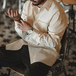 Load image into Gallery viewer, RETRO NATIVE WHITE COTTONSEED PARTICLES LAPEL LONG-SLEEVED SHIRT
