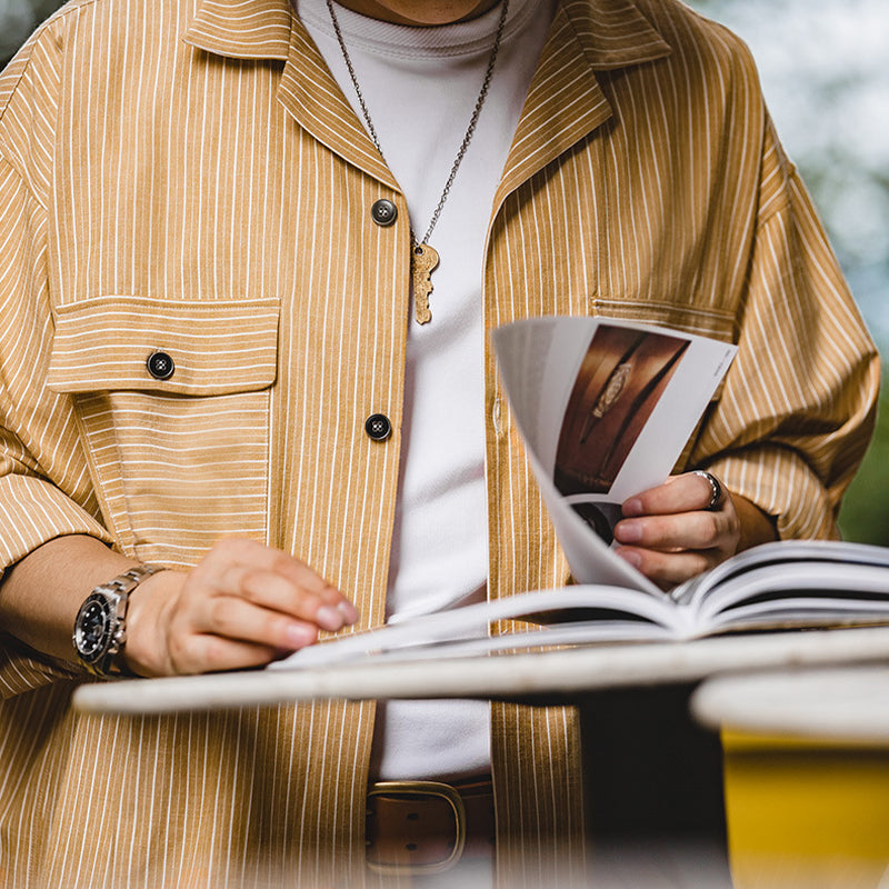 RETRO STRIPED CUBAN COLLAR SHIRT