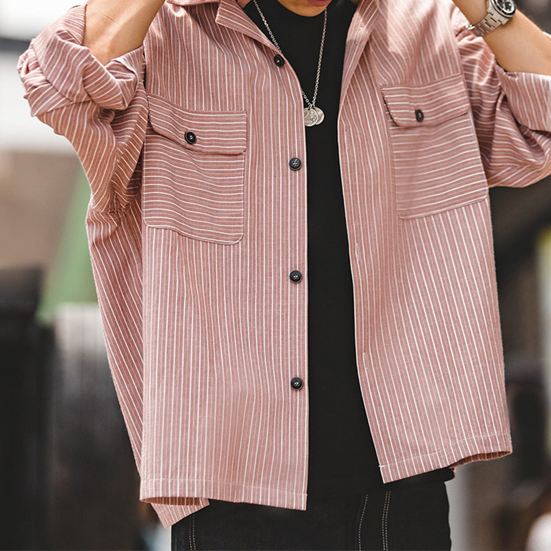 RETRO STRIPED CUBAN COLLAR SHIRT