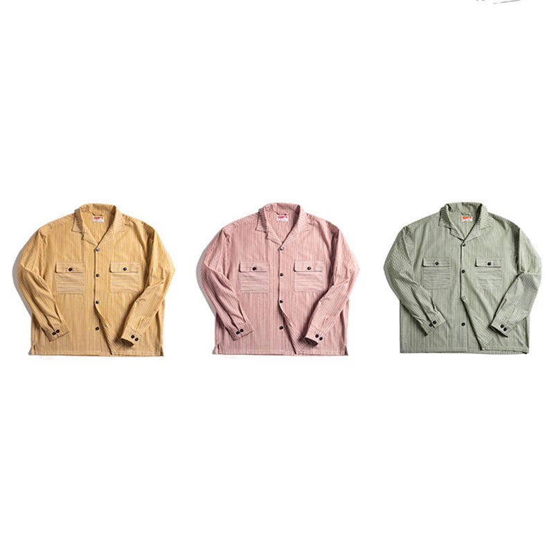 RETRO STRIPED CUBAN COLLAR SHIRT