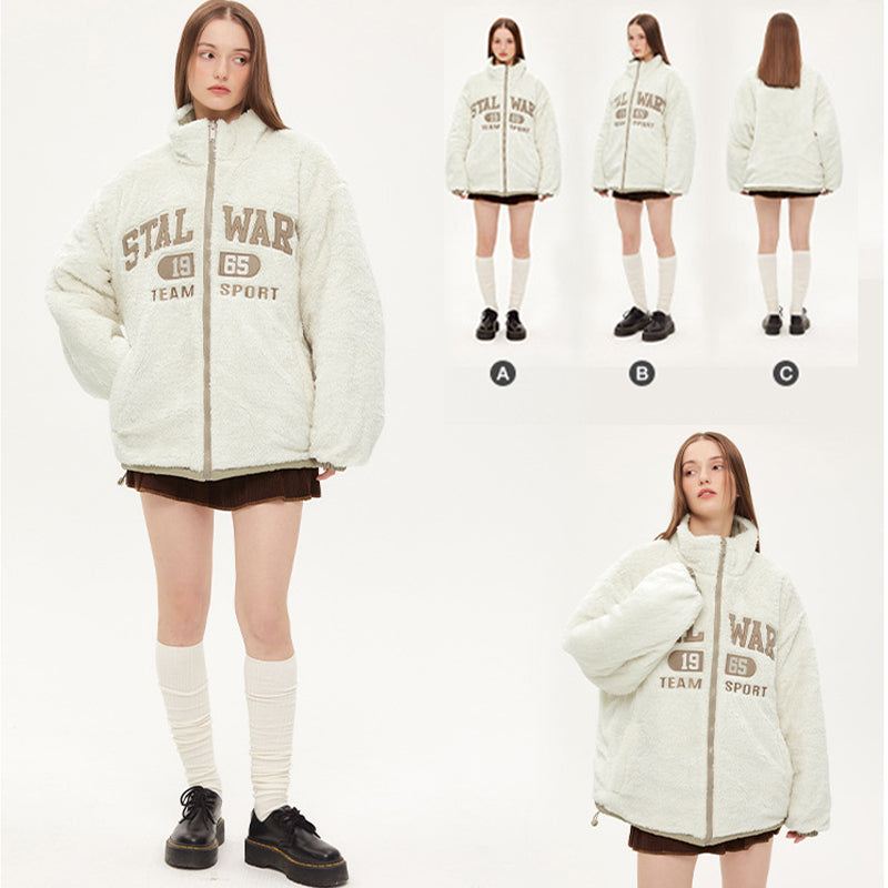 THICKENED FLEECE-LINED REVERSIBLE WEAR CASUAL COAT