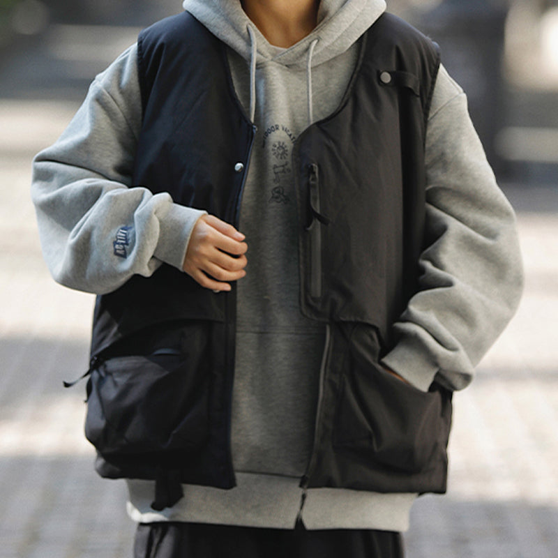 V-NECK TAPE TIGHTENING & ZIPPER PUFFER VEST