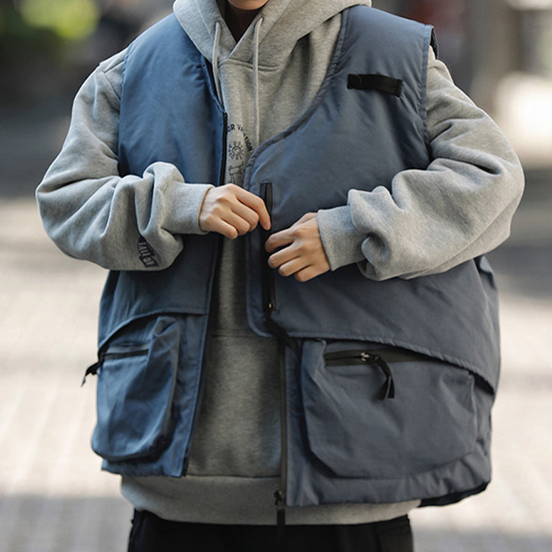 V-NECK TAPE TIGHTENING & ZIPPER PUFFER VEST