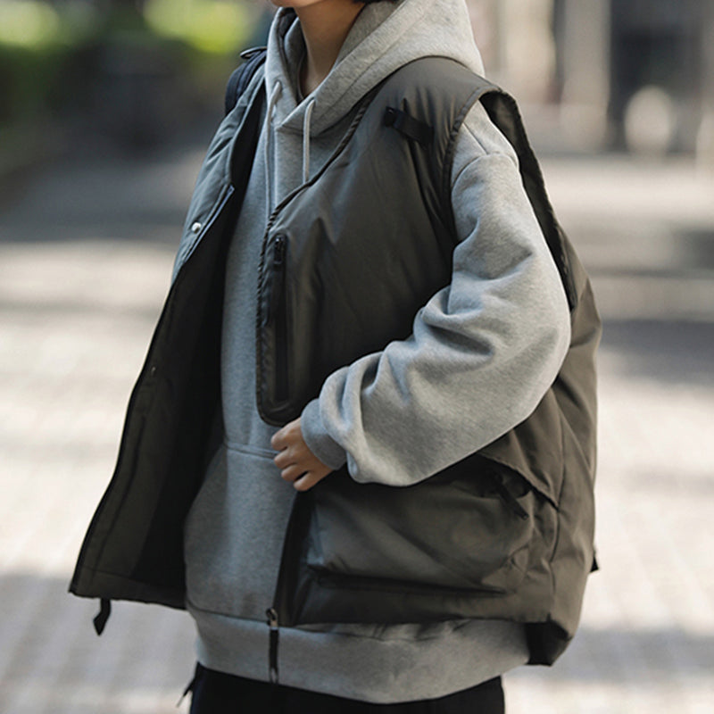 V-NECK TAPE TIGHTENING & ZIPPER PUFFER VEST