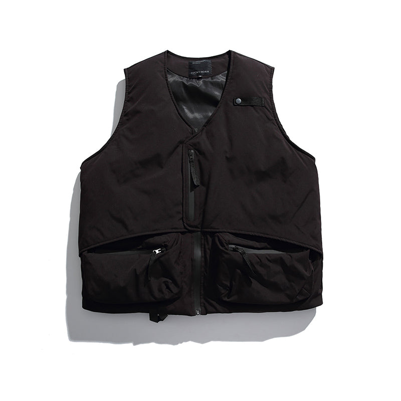V-NECK TAPE TIGHTENING & ZIPPER PUFFER VEST