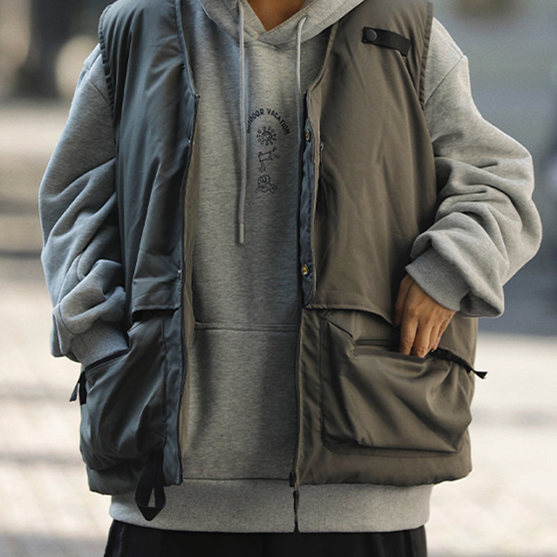 V-NECK TAPE TIGHTENING & ZIPPER PUFFER VEST