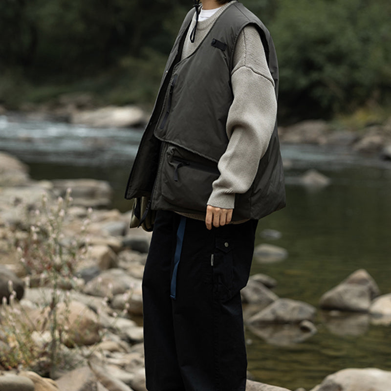 V-NECK TAPE TIGHTENING & ZIPPER PUFFER VEST