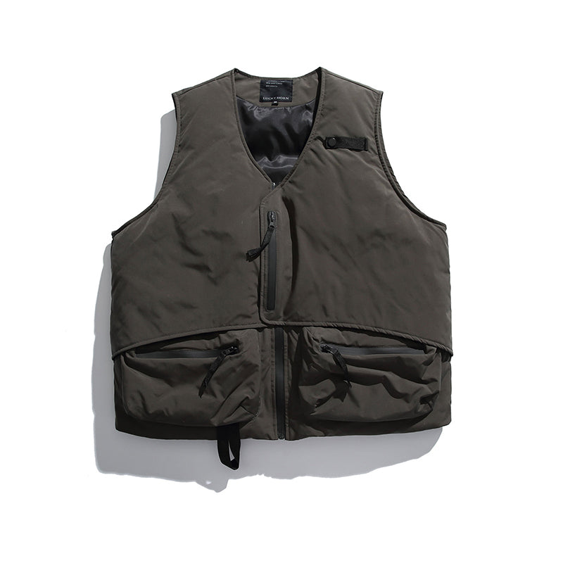 V-NECK TAPE TIGHTENING & ZIPPER PUFFER VEST