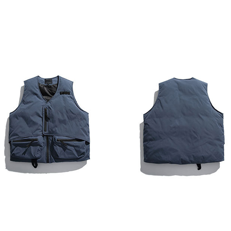 V-NECK TAPE TIGHTENING & ZIPPER PUFFER VEST
