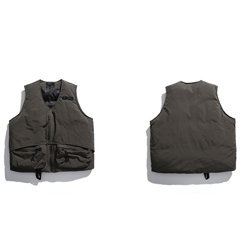 V-NECK TAPE TIGHTENING & ZIPPER PUFFER VEST