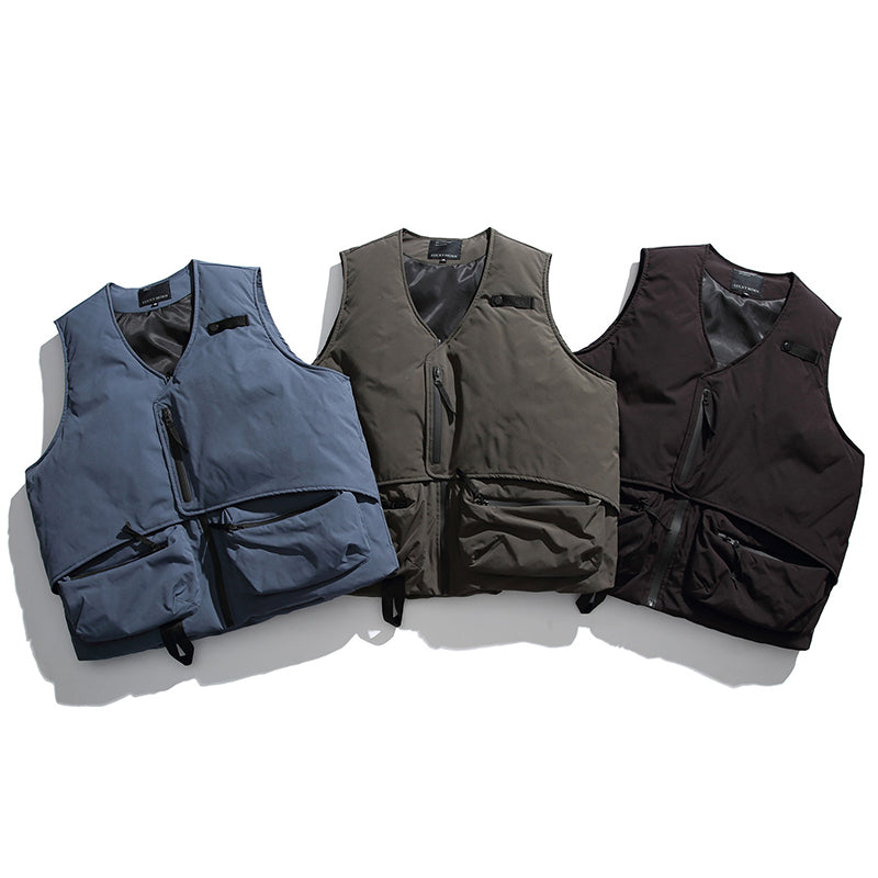 V-NECK TAPE TIGHTENING & ZIPPER PUFFER VEST