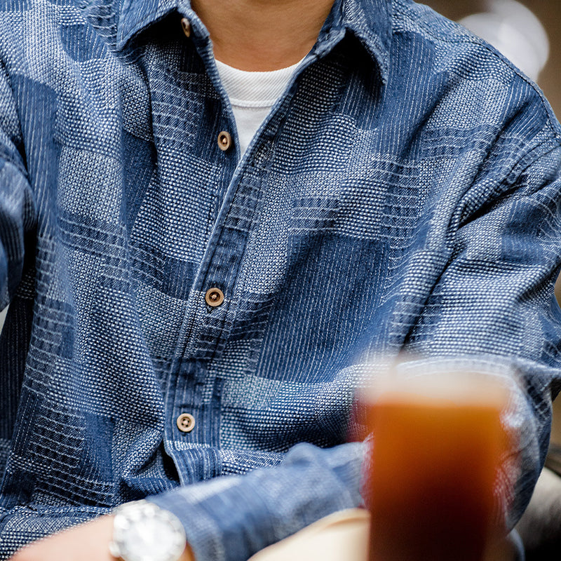 VINTAGE BLUE PANEL DENIM SHIRT