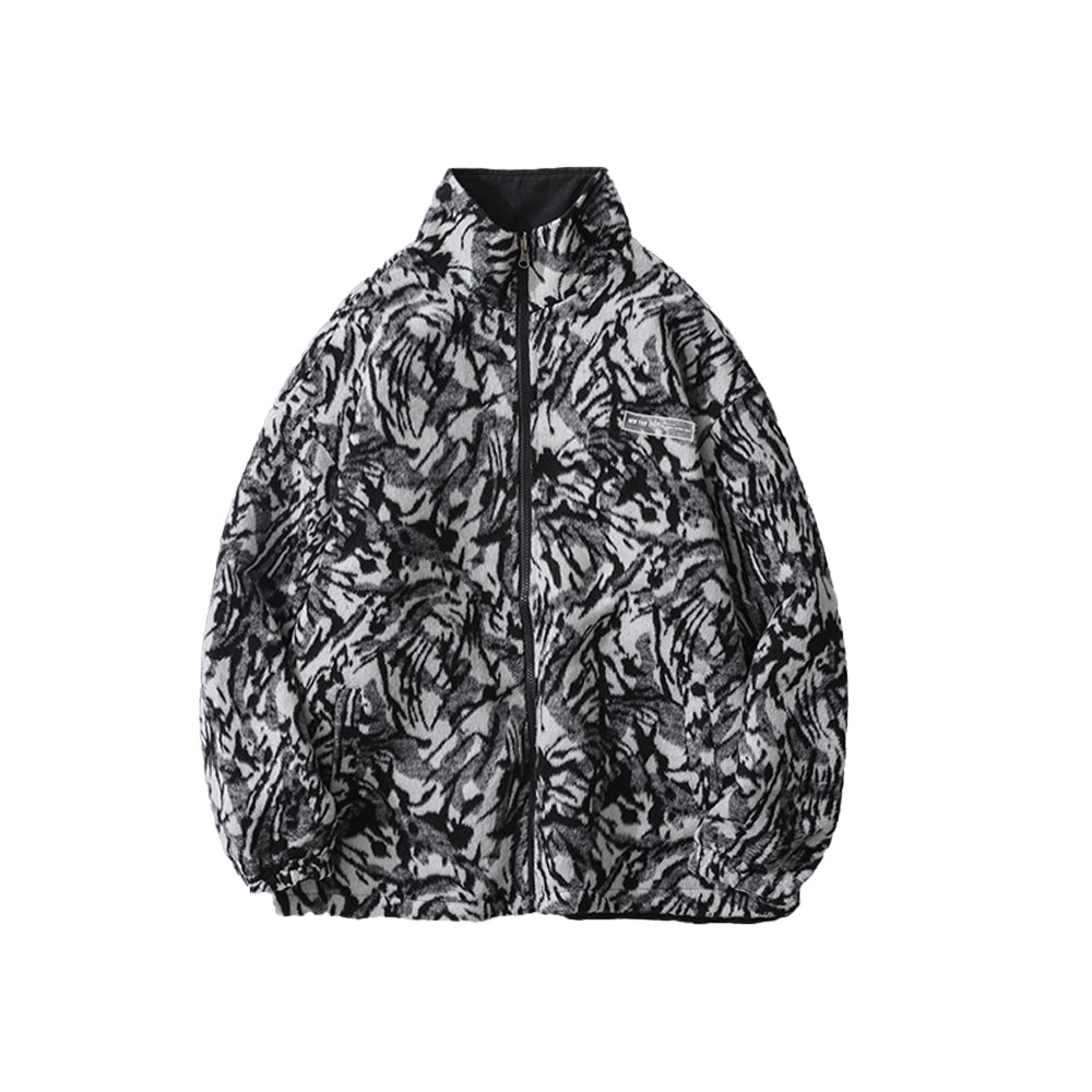 LEOPARD PRINT PLUSH COLLAR COAT