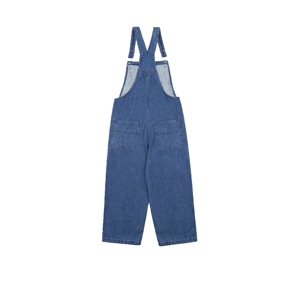 smiley-badge-print-denim-casual-wide-leg-suspenders