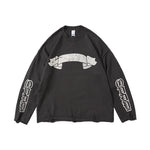 Load image into Gallery viewer, 390G RIPPED KNITTED ARM PRINT WOOL TERRY SWEATER
