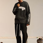 Load image into Gallery viewer, 390G RIPPED KNITTED ARM PRINT WOOL TERRY SWEATER
