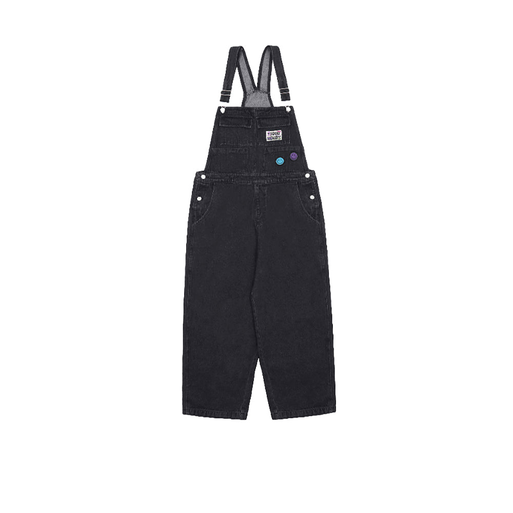 smiley-badge-print-denim-casual-wide-leg-suspenders