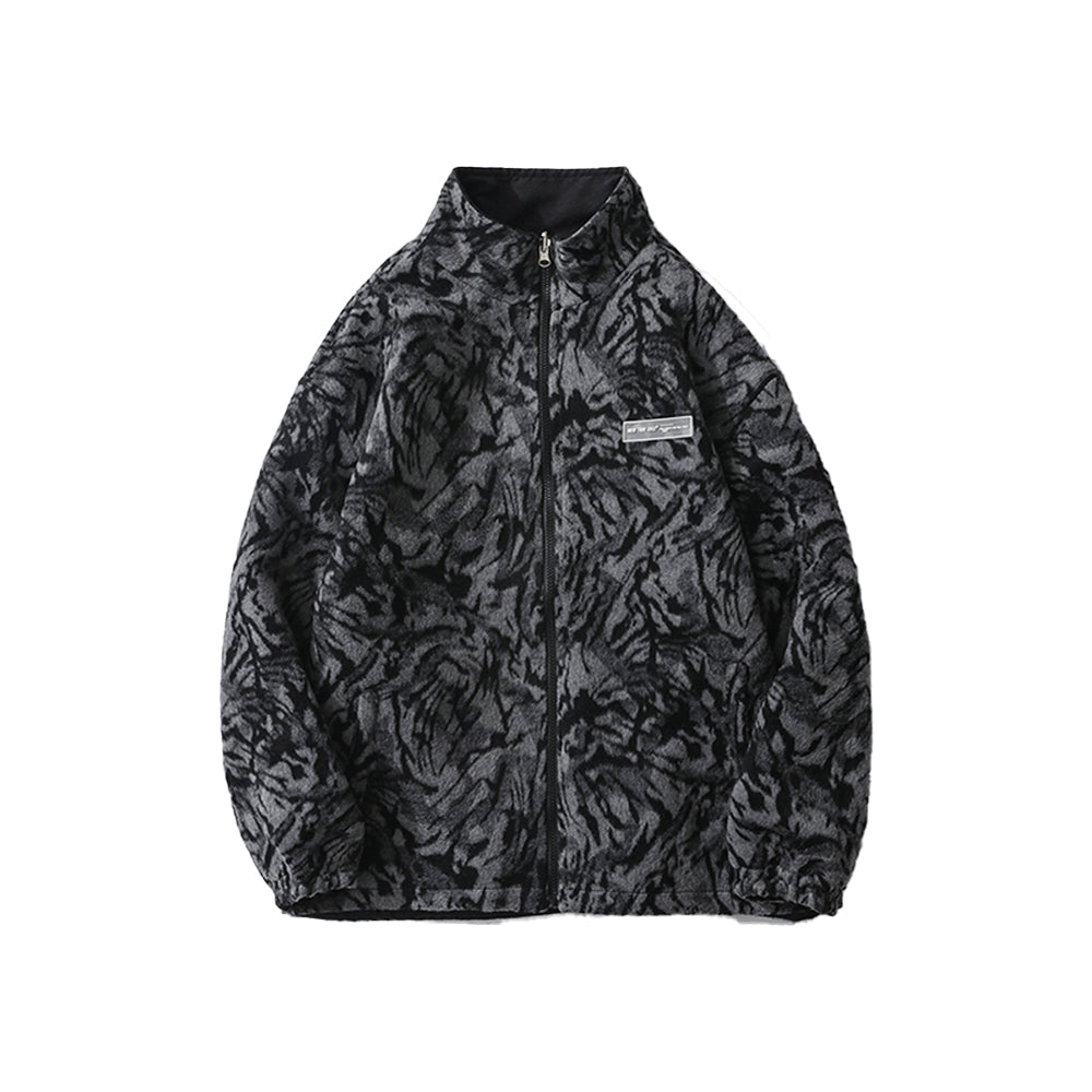 LEOPARD PRINT PLUSH COLLAR COAT