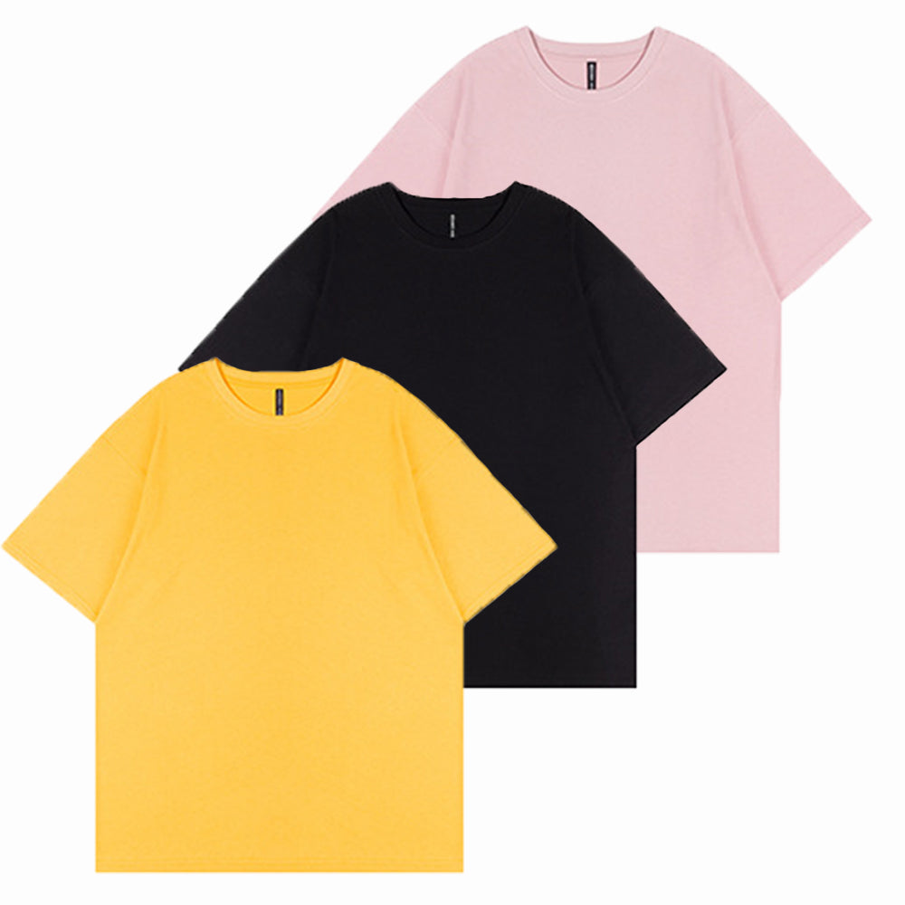3 PACK 200G PURE COTTON HALF-SLEEVES WITH DROPPED SHOULDER T-SHIRT
