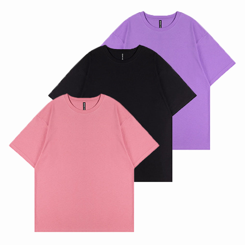 3 PACK 200G PURE COTTON HALF-SLEEVES WITH DROPPED SHOULDER T-SHIRT