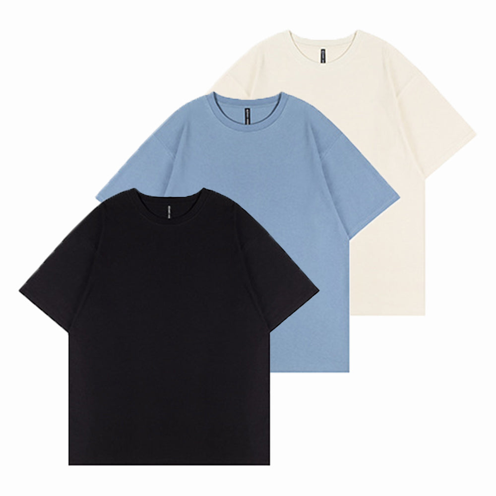 3 PACK 200G PURE COTTON HALF-SLEEVES WITH DROPPED SHOULDER T-SHIRT